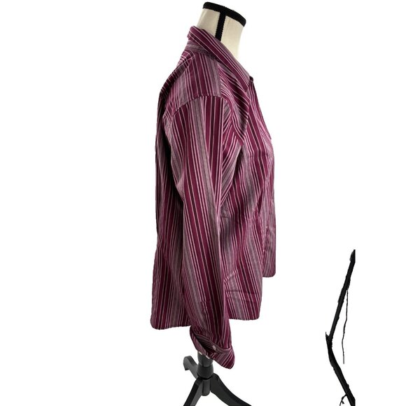 Eddie Bauer Womens Size L Button Front Shirt Long Sleeve Pink Striped Blouse - Picture 3 of 6